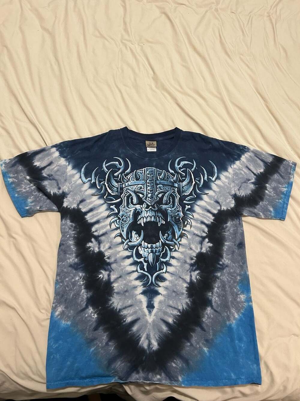 Liquid Blue Viking Skull Tie Dye Graphic T-Shirt